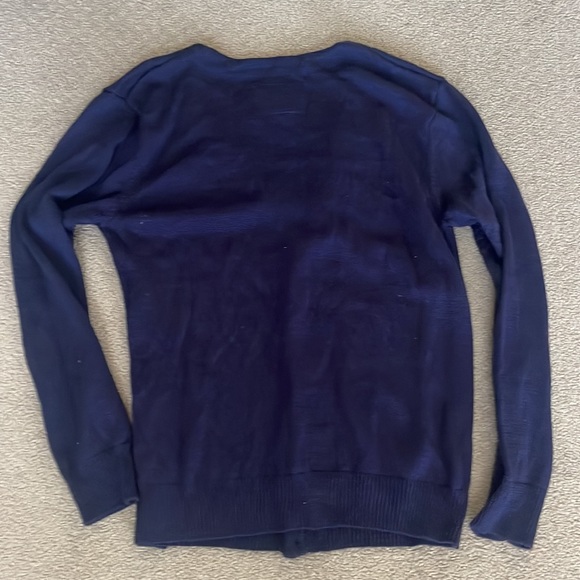 Toddland navy blue cardigan sweater V-neck button up with mustache patch - Picture 4 of 4